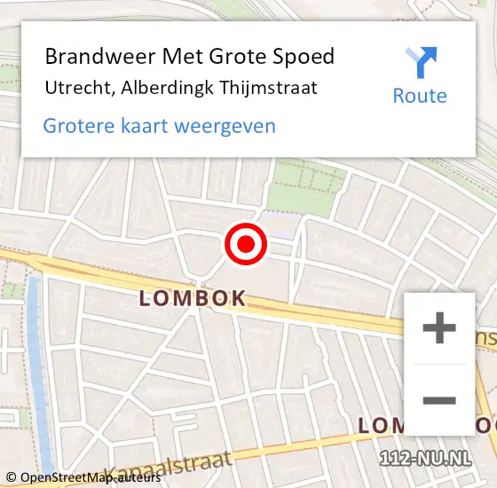 Locatie op kaart van de 112 melding: Brandweer Met Grote Spoed Naar Utrecht, Alberdingk Thijmstraat op 10 april 2024 15:56