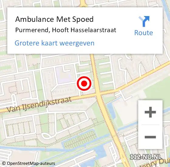 Locatie op kaart van de 112 melding: Ambulance Met Spoed Naar Purmerend, Hooft Hasselaarstraat op 10 april 2024 15:59