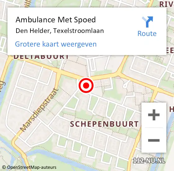 Locatie op kaart van de 112 melding: Ambulance Met Spoed Naar Den Helder, Texelstroomlaan op 10 april 2024 16:02