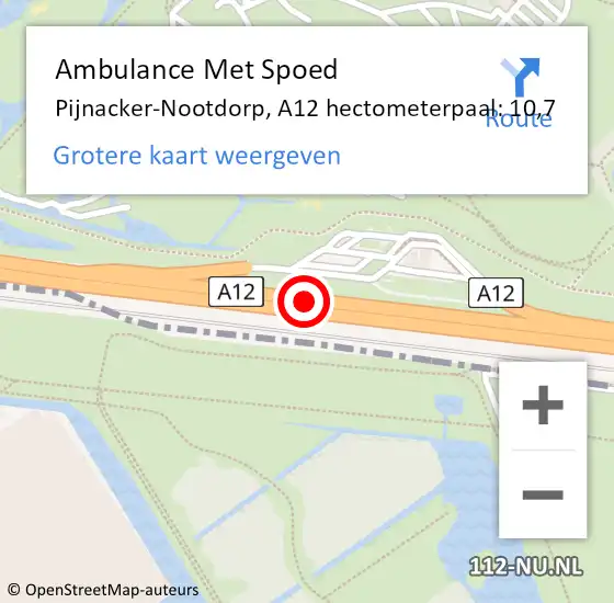 Locatie op kaart van de 112 melding: Ambulance Met Spoed Naar Pijnacker-Nootdorp, A12 hectometerpaal: 10,7 op 10 april 2024 16:03