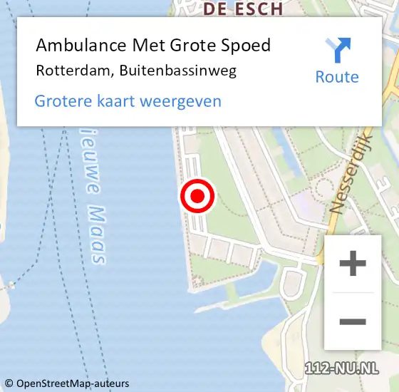 Locatie op kaart van de 112 melding: Ambulance Met Grote Spoed Naar Rotterdam, Buitenbassinweg op 10 april 2024 16:22