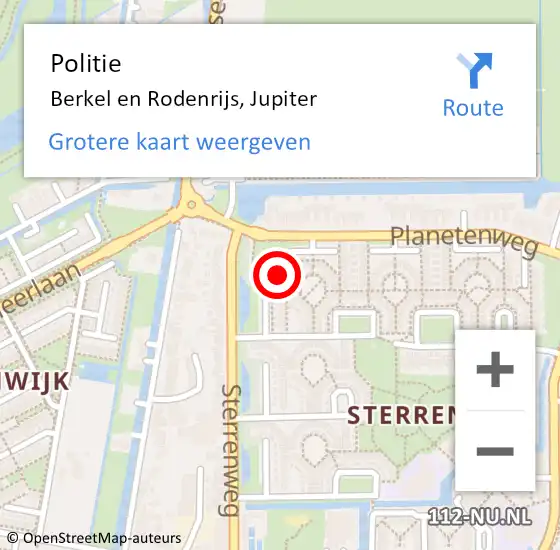 Locatie op kaart van de 112 melding: Politie Berkel en Rodenrijs, Jupiter op 10 april 2024 16:32