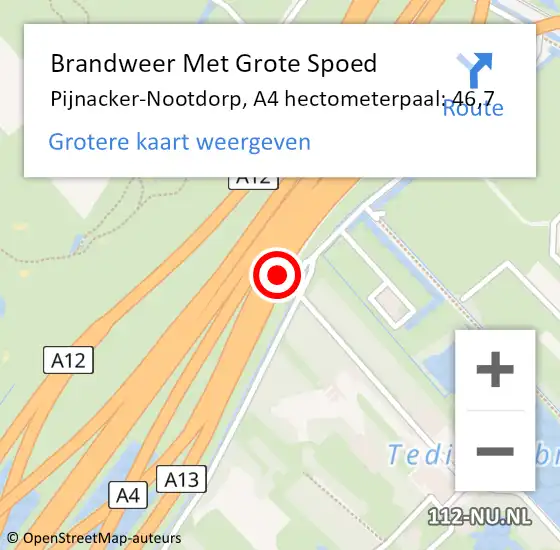 Locatie op kaart van de 112 melding: Brandweer Met Grote Spoed Naar Pijnacker-Nootdorp, A4 hectometerpaal: 46,7 op 10 april 2024 16:41