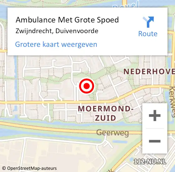 Locatie op kaart van de 112 melding: Ambulance Met Grote Spoed Naar Zwijndrecht, Duivenvoorde op 10 april 2024 16:45