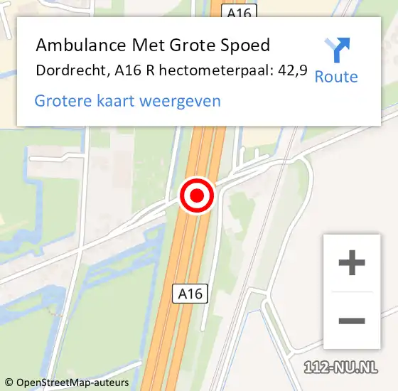 Locatie op kaart van de 112 melding: Ambulance Met Grote Spoed Naar Dordrecht, A16 L hectometerpaal: 35,5 op 2 oktober 2014 03:13