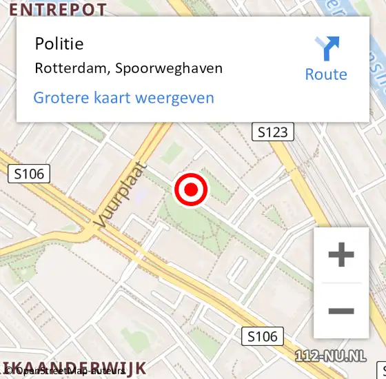 Locatie op kaart van de 112 melding: Politie Rotterdam, Spoorweghaven op 10 april 2024 16:53