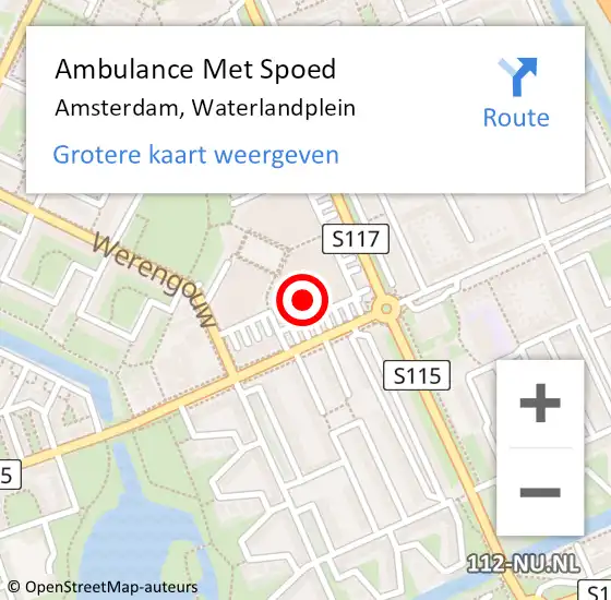 Locatie op kaart van de 112 melding: Ambulance Met Spoed Naar Amsterdam, Waterlandplein op 10 april 2024 17:01