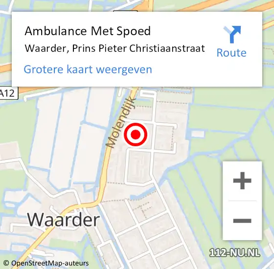 Locatie op kaart van de 112 melding: Ambulance Met Spoed Naar Waarder, Prins Pieter Christiaanstraat op 10 april 2024 17:19