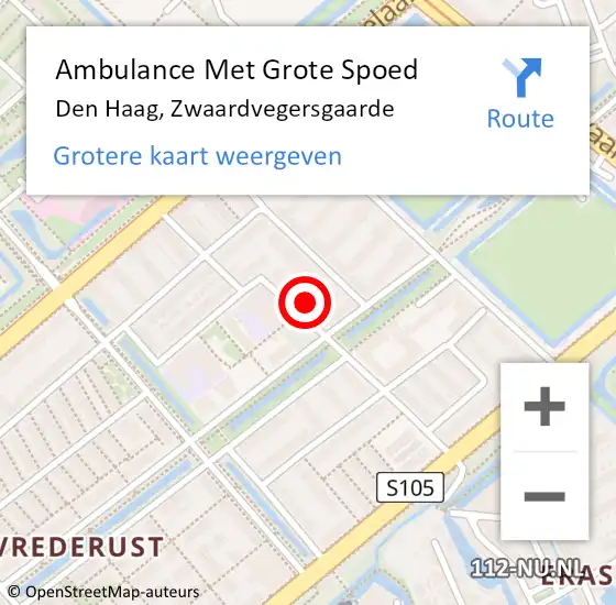 Locatie op kaart van de 112 melding: Ambulance Met Grote Spoed Naar Den Haag, Zwaardvegersgaarde op 10 april 2024 17:21