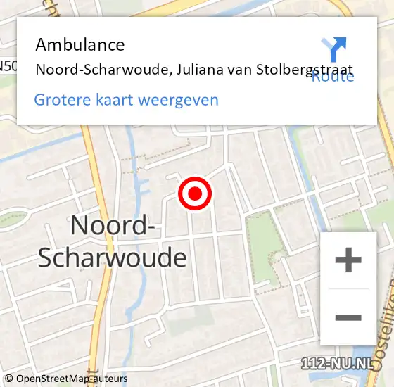 Locatie op kaart van de 112 melding: Ambulance Noord-Scharwoude, Juliana van Stolbergstraat op 10 april 2024 17:25