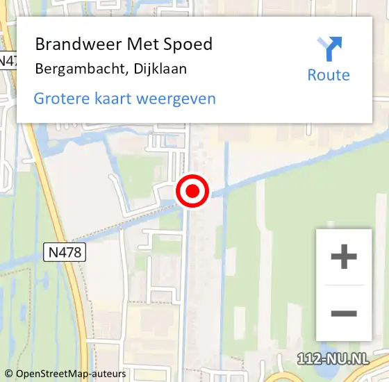 Locatie op kaart van de 112 melding: Brandweer Met Spoed Naar Bergambacht, Dijklaan op 10 april 2024 17:29