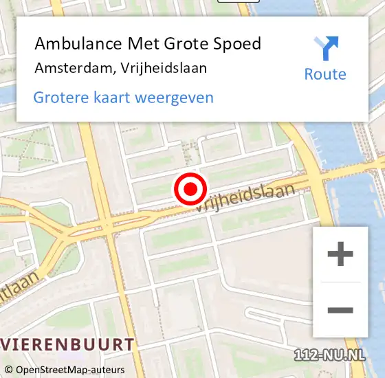 Locatie op kaart van de 112 melding: Ambulance Met Grote Spoed Naar Amsterdam, Vrijheidslaan op 10 april 2024 17:38