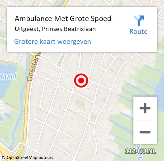 Locatie op kaart van de 112 melding: Ambulance Met Grote Spoed Naar Uitgeest, Prinses Beatrixlaan op 10 april 2024 17:43