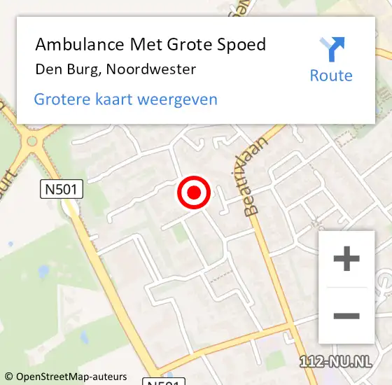 Locatie op kaart van de 112 melding: Ambulance Met Grote Spoed Naar Den Burg, Noordwester op 10 april 2024 18:06