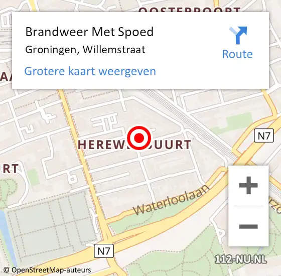 Locatie op kaart van de 112 melding: Brandweer Met Spoed Naar Groningen, Willemstraat op 2 oktober 2014 03:45