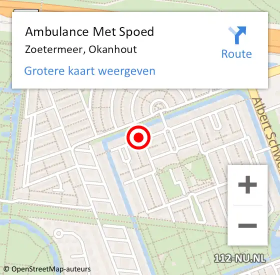 Locatie op kaart van de 112 melding: Ambulance Met Spoed Naar Zoetermeer, Okanhout op 10 april 2024 18:19