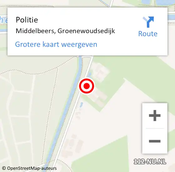 Locatie op kaart van de 112 melding: Politie Middelbeers, Groenewoudsedijk op 10 april 2024 18:47