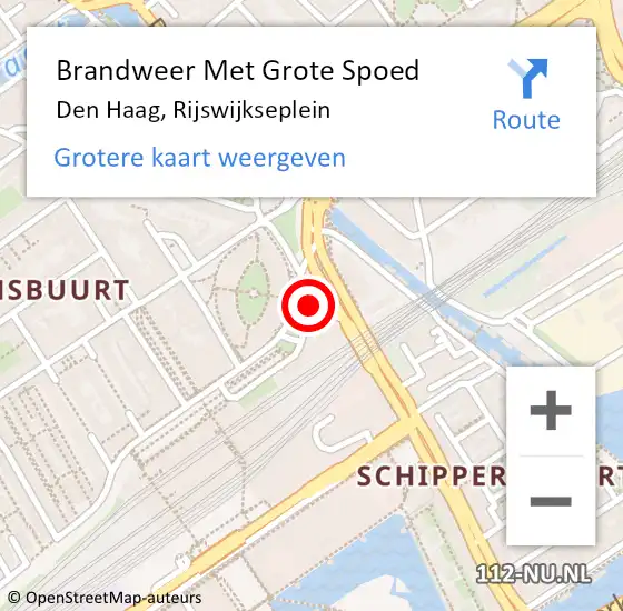 Locatie op kaart van de 112 melding: Brandweer Met Grote Spoed Naar Den Haag, Rijswijkseplein op 10 april 2024 18:49