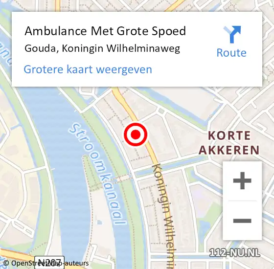 Locatie op kaart van de 112 melding: Ambulance Met Grote Spoed Naar Gouda, Koningin Wilhelminaweg op 10 april 2024 18:55
