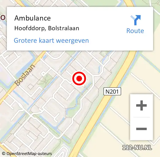 Locatie op kaart van de 112 melding: Ambulance Hoofddorp, Bolstralaan op 10 april 2024 18:56