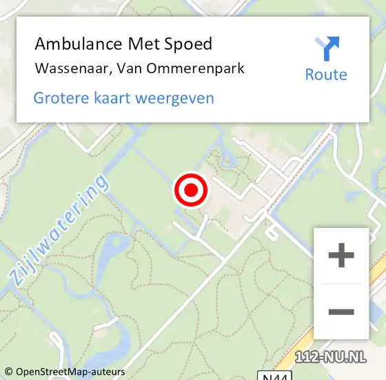 Locatie op kaart van de 112 melding: Ambulance Met Spoed Naar Wassenaar, Van Ommerenpark op 10 april 2024 18:57