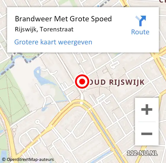 Locatie op kaart van de 112 melding: Brandweer Met Grote Spoed Naar Rijswijk, Torenstraat op 10 april 2024 19:08