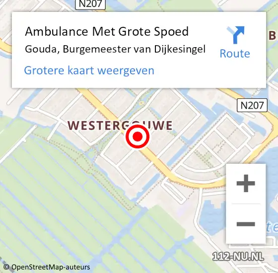 Locatie op kaart van de 112 melding: Ambulance Met Grote Spoed Naar Gouda, Burgemeester van Dijkesingel op 10 april 2024 19:10