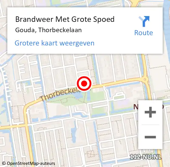 Locatie op kaart van de 112 melding: Brandweer Met Grote Spoed Naar Gouda, Thorbeckelaan op 10 april 2024 19:52