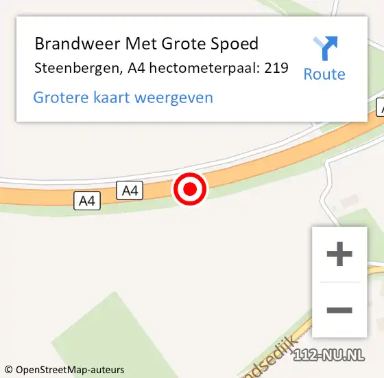 Locatie op kaart van de 112 melding: Brandweer Met Grote Spoed Naar Steenbergen, A4 hectometerpaal: 219 op 10 april 2024 19:53