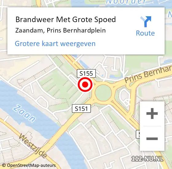Locatie op kaart van de 112 melding: Brandweer Met Grote Spoed Naar Zaandam, Prins Bernhardplein op 10 april 2024 20:25