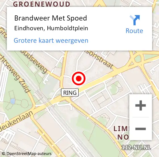 Locatie op kaart van de 112 melding: Brandweer Met Spoed Naar Eindhoven, Humboldtplein op 10 april 2024 20:53