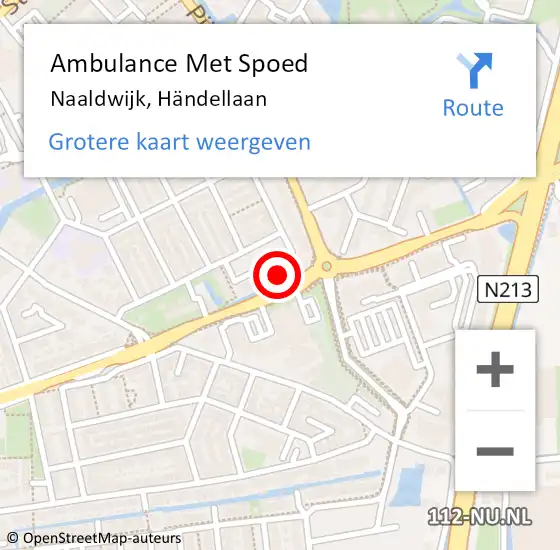 Locatie op kaart van de 112 melding: Ambulance Met Spoed Naar Naaldwijk, Händellaan op 10 april 2024 21:06