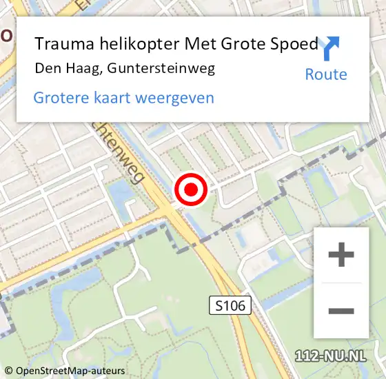 Locatie op kaart van de 112 melding: Trauma helikopter Met Grote Spoed Naar Den Haag, Guntersteinweg op 10 april 2024 21:38