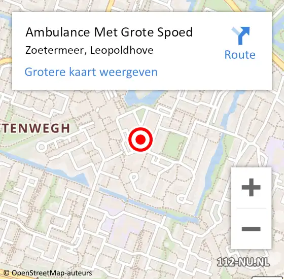 Locatie op kaart van de 112 melding: Ambulance Met Grote Spoed Naar Zoetermeer, Leopoldhove op 10 april 2024 21:46