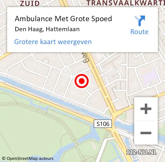 Locatie op kaart van de 112 melding: Ambulance Met Grote Spoed Naar Den Haag, Hattemlaan op 10 april 2024 21:55