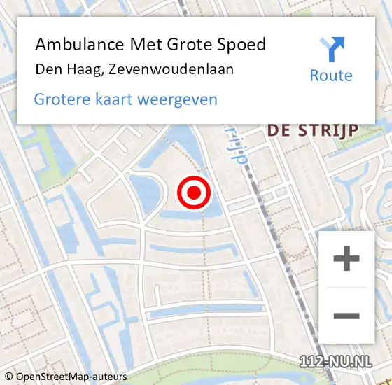 Locatie op kaart van de 112 melding: Ambulance Met Grote Spoed Naar Den Haag, Zevenwoudenlaan op 10 april 2024 22:01