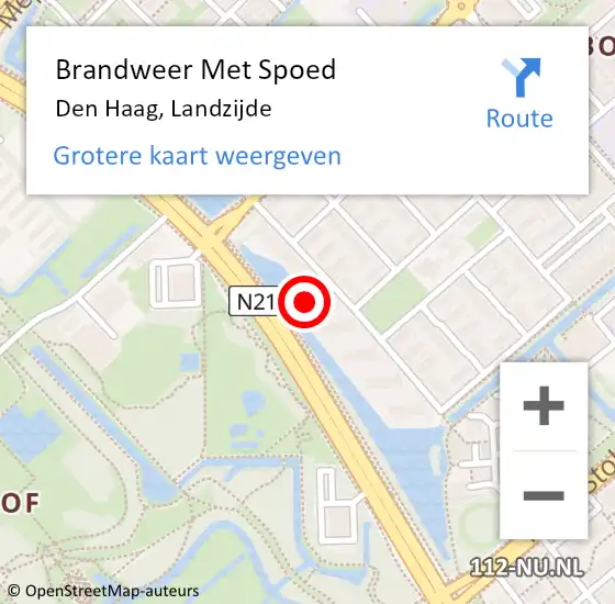 Locatie op kaart van de 112 melding: Brandweer Met Spoed Naar Den Haag, Landzijde op 10 april 2024 22:15
