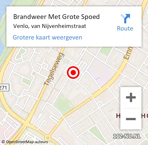 Locatie op kaart van de 112 melding: Brandweer Met Grote Spoed Naar Venlo, van Nijvenheimstraat op 10 april 2024 22:16