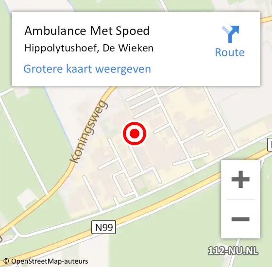 Locatie op kaart van de 112 melding: Ambulance Met Spoed Naar Hippolytushoef, De Wieken op 10 april 2024 22:26