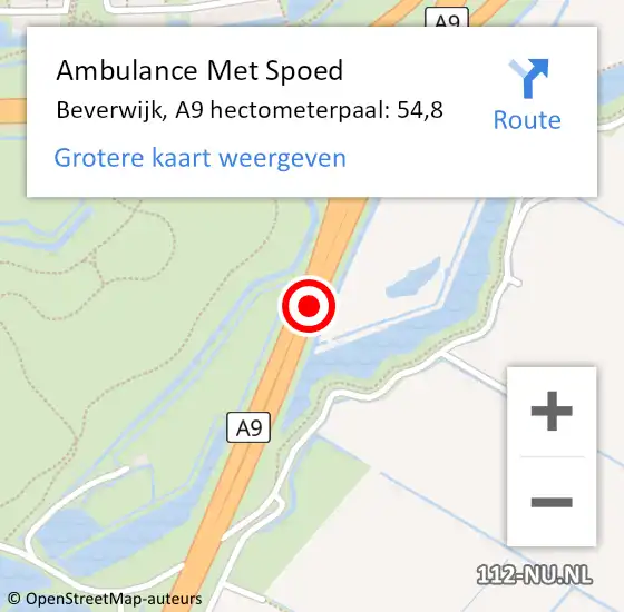 Locatie op kaart van de 112 melding: Ambulance Met Spoed Naar Beverwijk, A9 hectometerpaal: 54,8 op 10 april 2024 22:34