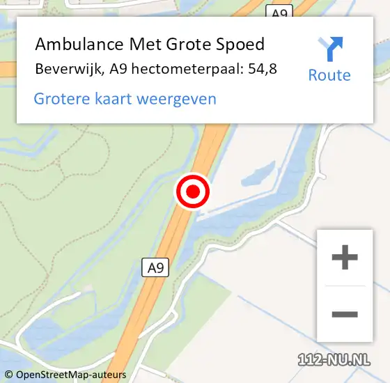 Locatie op kaart van de 112 melding: Ambulance Met Grote Spoed Naar Beverwijk, A9 hectometerpaal: 54,8 op 10 april 2024 22:40