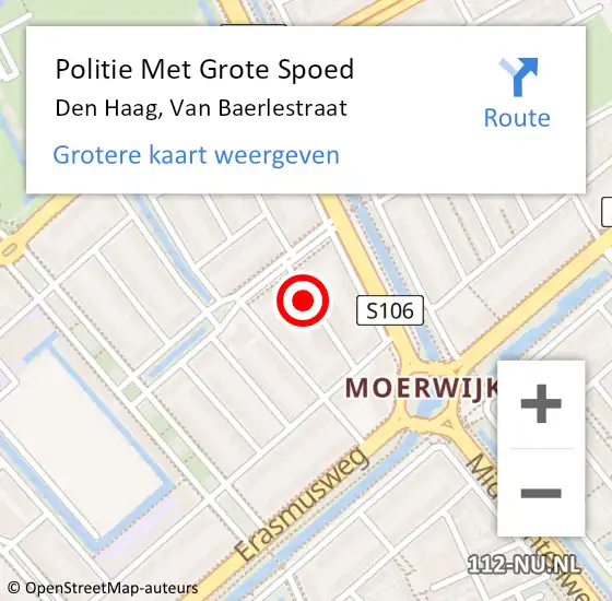 Locatie op kaart van de 112 melding: Politie Met Grote Spoed Naar Den Haag, Van Baerlestraat op 10 april 2024 22:47