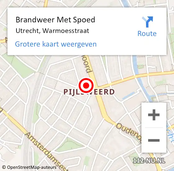 Locatie op kaart van de 112 melding: Brandweer Met Spoed Naar Utrecht, Warmoesstraat op 10 april 2024 23:19