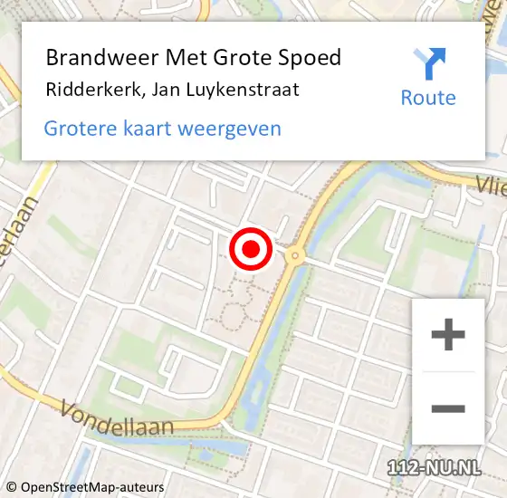 Locatie op kaart van de 112 melding: Brandweer Met Grote Spoed Naar Ridderkerk, Jan Luykenstraat op 11 april 2024 00:15