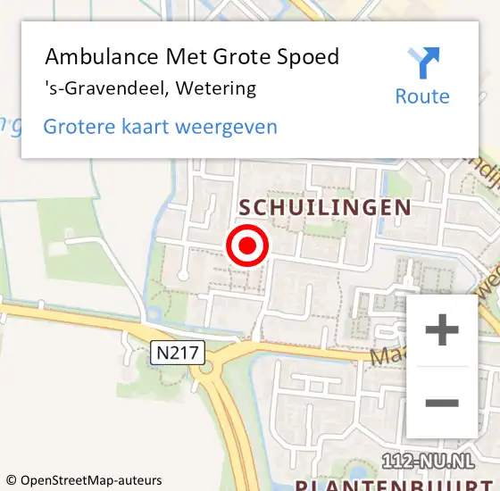 Locatie op kaart van de 112 melding: Ambulance Met Grote Spoed Naar 's-Gravendeel, Wetering op 11 april 2024 00:52