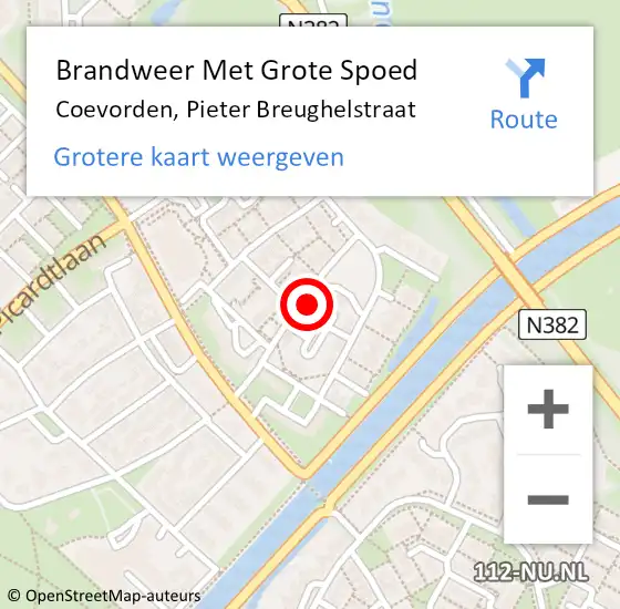 Locatie op kaart van de 112 melding: Brandweer Met Grote Spoed Naar Coevorden, Pieter Breughelstraat op 11 april 2024 01:22