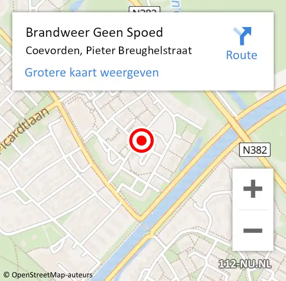 Locatie op kaart van de 112 melding: Brandweer Geen Spoed Naar Coevorden, Pieter Breughelstraat op 11 april 2024 01:45