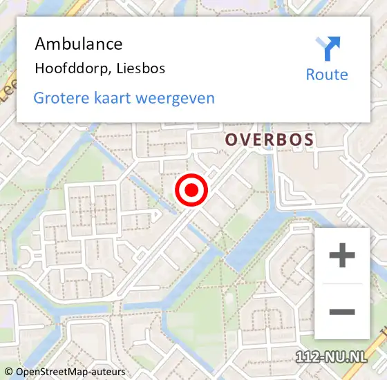 Locatie op kaart van de 112 melding: Ambulance Hoofddorp, Liesbos op 11 april 2024 01:46