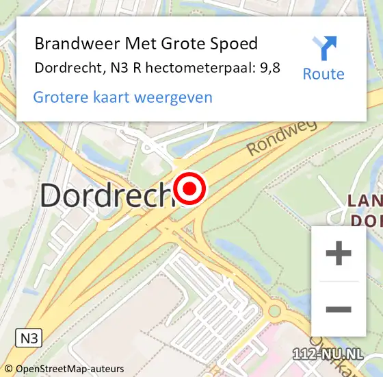 Locatie op kaart van de 112 melding: Brandweer Met Grote Spoed Naar Dordrecht, N3 R hectometerpaal: 9,8 op 2 oktober 2014 06:03