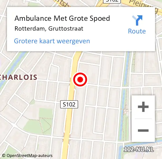 Locatie op kaart van de 112 melding: Ambulance Met Grote Spoed Naar Rotterdam, Gruttostraat op 11 april 2024 02:33
